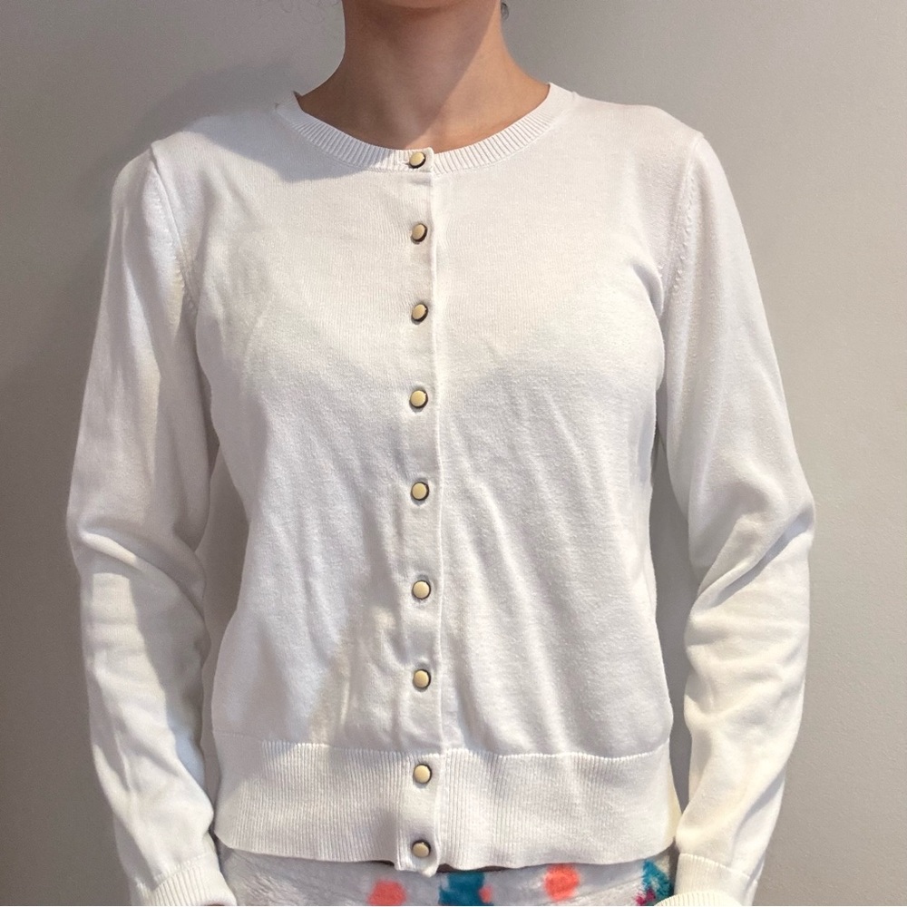 White Cardigan with Gold Buttons
